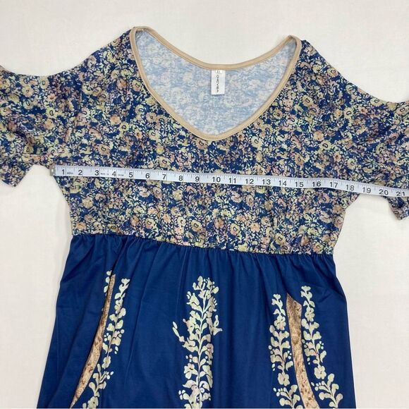 Chicyea Floral Print Dress / Tunic SZ XL Above Knee Cold Shoulder Style Blue New - Picture 9 of 10